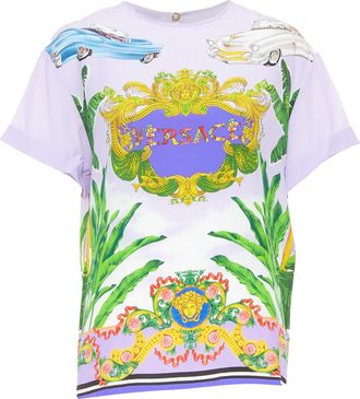 Versace Beverly Palm lilac purple silk print short sleeve top IT40 S