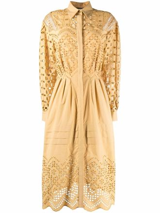 Alberta Ferretti Broderie anglaise blousejurk - Geel