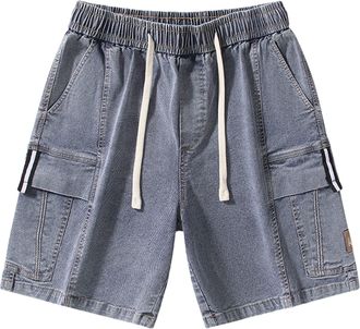 Generic Mens cargo shorts, large sizes, mens jeans shorts with drawstring, mens multi-pocket baggy shorts, outdoor casual summer shorts, breathable and comfor