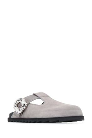 Roger Vivier Womens Slidy Viv Mule Heel Gray Suede