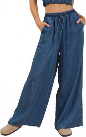 Sadie & Sage Its Pouring Drawstring Wide Leg Pants In Dark Chambray