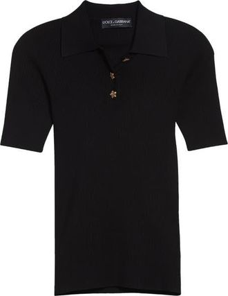 Dolce & Gabbana Rib Polo Sweater in Nero at Nordstrom, Size 10 Us