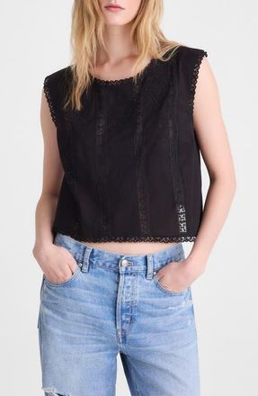 Madewell Embroidered Lace Insert Top in Jet Black at Nordstrom, Size Xx-Large