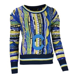 Carlo Colucci Carlo Colucci, Round-neck Knitwear, male, Multicolor, Size: L Colorful Sweater with Accentuating Effect