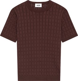 Alpha Studio Openwork Round Neck Knit Top in Soft Cotton