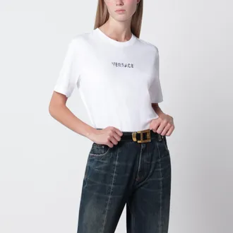 Versace Slim cotton jersey T-shirt with embroidered logo, white