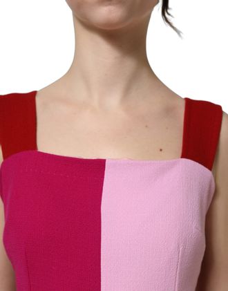 Dolce & Gabbana Womens Two Tone Pink Wool Sleeveless Midi Dress