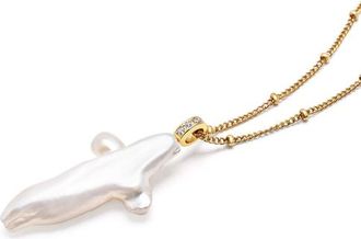 Nialaya Pearl Cross Chain Necklace in Natural Pearl at Nordstrom