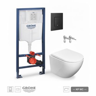 GROHE Bastidor Grohe Pack Cisterna Empotrada Y Pulsador Negro Mate Con Inodoro Suspendido Round Smart 52cm Tor 3 Con Asiento Fino Kp