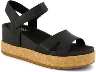 Toms Alana Wedge Sandal in Black/Cork at Nordstrom, Size 5.5