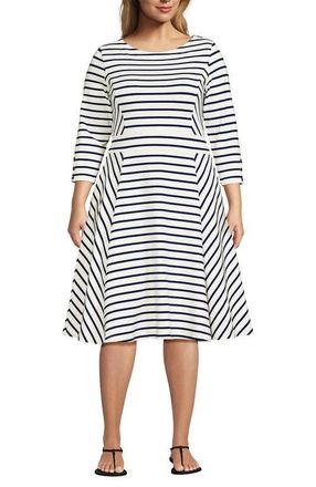 Lands End Starfish 3/4 Sleeve Dress in Ivory/deep Sea Breton Stripe at Nordstrom, Size 2 X