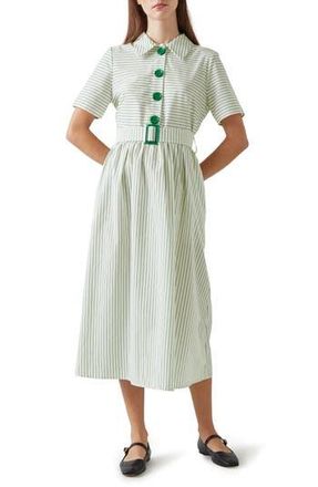 L.k. Bennett Bextor Stripe Midi Shirtdress in Green/Cream at Nordstrom Rack, Size 6