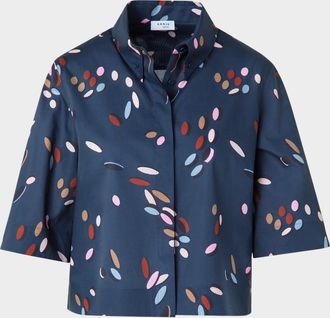 Akris Dropping Dots Print Cotton Batiste Boxy Blouse