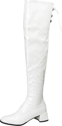 Generic Womens Over-The-Knee Boots Side Zipper Thick Heel Bright Leather Long Boots