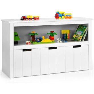 Costway Costway - Armadio con 3 Cassetti, Scaffale di Legno con Ruote e Cubi per Giocattoli dei Bambini, Ampio Spazio, Organizer Durevole per Salone Camera