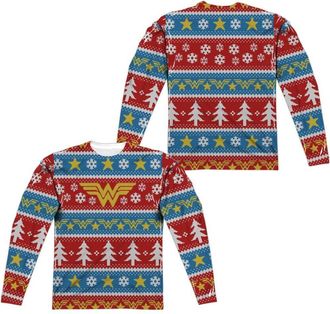 Gildan DC Comics Wonder Woman Holiday (Front/Back Print) Long Sleeve Adult Poly Crew Tee / T-Shirt
