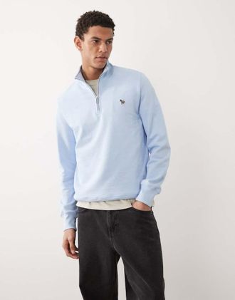 Paul Smith Felpa blu con zip corta e logo della zebra