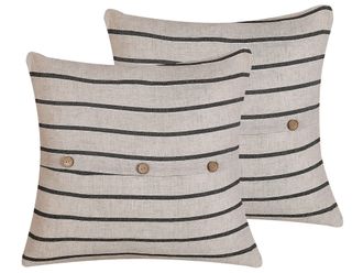 Beliani Beliani - Set Di 2 Cuscini Decorativi Moderni Con Bottoni A Strisce Beige E Nero Cynara