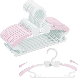 No Brand Perchas Infantiles - Juego De 20 Piezas, 28-37 Cm, De Pl&aacute;stico, Apilables Con Gancho De Mariposa, Antideslizantes, Extensibles, Rosa Y Blanco