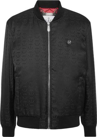 Philipp Plein Jassen, Heren, Zwart, XL, Nylon, Nylon Bomber Jacquard Monogram