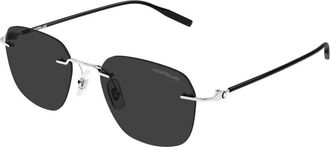 Montblanc Mb 0430S Rechthoekige Zonnebril - Heren - Zonnebrillen - Grijs - 53 MM - Nylon - Accessoires