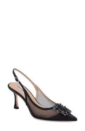 Badgley Mischka Yuta Pointed Toe Slingback Pump in Black Satin at Nordstrom, Size 9.5