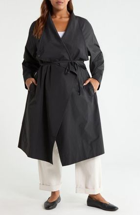 Eileen Fisher Drape Neck Coat in Black at Nordstrom, Size 1X