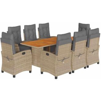 vidaXL Set Comedor De Jard&iacute;n 9 Pzas Con Cojines Rat&aacute;n Sint&eacute;tico Beige Vidaxl