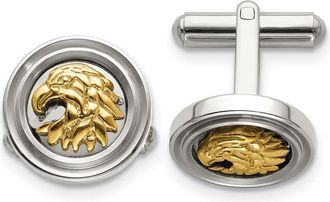 Diamond2Deal Stainless Steel Polished Yellow IP-plated Eagle Cufflinks