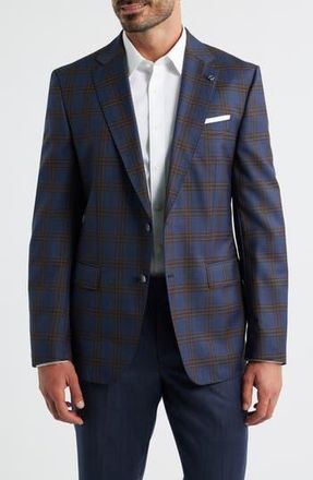 BOSS Hutson Slim Fit Navy Plaid Wool Sport Coat in Dark Blue at Nordstrom Rack, Size 38 Regular