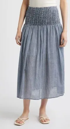 Nation Ltd Tiered Smocked Waist Skirt in Picnic Check at Nordstrom Rack, Size X-Small