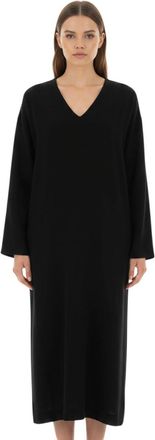 The Row Black Solid V Neck Midi Dress