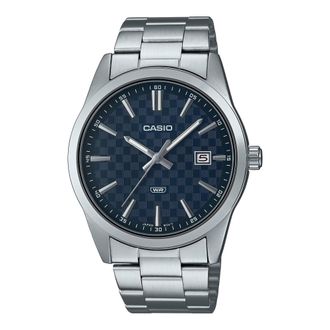 Casio Mens Silver Analog Watch Blue Textured Dial Steel Bracelet - MTP-VD03D-2AUDF