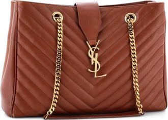 Saint Laurent Classic Monogram Shopper Matelasse Chevron Leather Large tote bag - Bruin