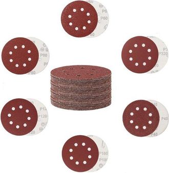 OEM Paquete De 30 Almohadillas Lijado 5 Pulgadas 8 Agujeros Velcro, Almohadillas Lijado Rojas, Tama&ntilde;os Grano 40/60/80/120/180/320, Adecuadas Madera