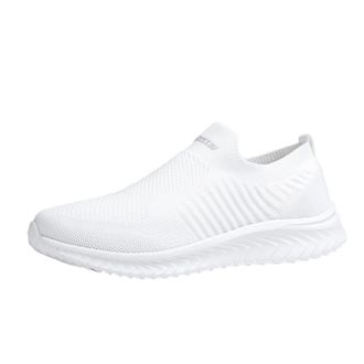 Generic Arch Support Running Trainers for Women Ladies Wide Fit Slip on Shoes Fashion Summer Women Slipon Fly Woven Mesh Breathable Comfortable Flat Casual Wo