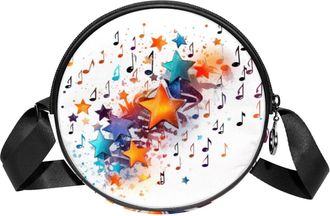 Generic Circle Crossbody Bag for Women, Music Note Small Sling Bag Daypack with Zipper Adjustable Shoulder Straps Casual Ladies Girls Round Purse