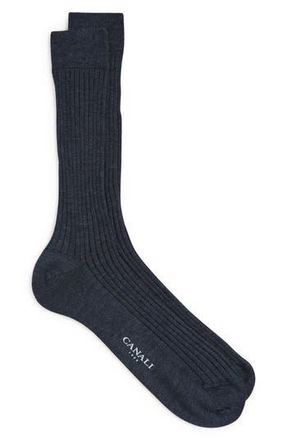 Canali Ribbed Cashmere & Silk Dress Socks in Blue at Nordstrom Rack, Size Medium