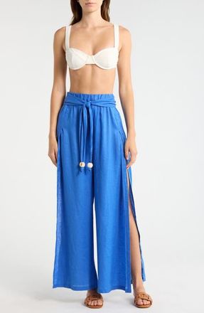 Elan Tie Side Linen Cover-Up Pants in Sapphire Blue at Nordstrom, Size X-Small