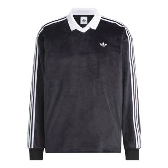 adidas Velvet Long Sleeve Polo Shirt Black KQ5485