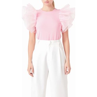 endless rose Organza Ruffle Sleeve Top in Pink at Nordstrom Rack, Size X-Small