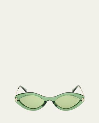 Pucci Logo Acetate & Metal Oval Sunglasses