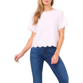 CeCe by Cynthia Steffe Embellished Scalloped Trim Jersey Top in Ultra White at Nordstrom, Size X-Small