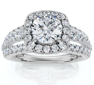 Pompeii3 F/VS 1.50Ct Multi Row Diamond Cushion Halo Engagement Ring 14k Gold Lab Grown