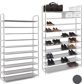 Relaxdays Relaxdays - 2x Shoe Rack for 50 Pairs, 10 Levels, Footwear Storage Shelf, hwd: 175.5 x 100 x 29 cm, Fabric & Metal, Grey