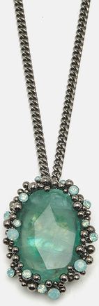 Roberto Cavalli Green Crystal Gunmetal Tone Pendant Necklace