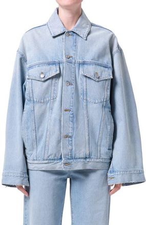 A Gold E Evin Oversize Denim Trucker Jacket in Scroll Light Indigo at Nordstrom, Size X-Large