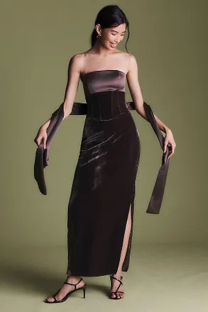 BHLDN Satin Velvet Strapless Midi Dress