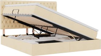 vidaXL Letto Con Contenitore Led E Materasso Crema 160 X 200 Cm Vidaxl