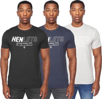 Henleys Heren Melvern T-Shirt (Doos van 3) (Veelkleurig)